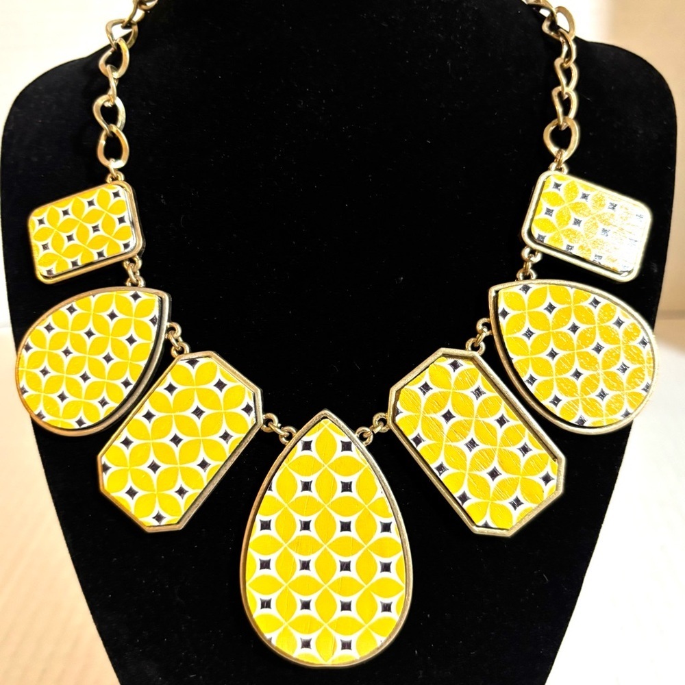 Bright Yellow Geometric Statement Necklace with Gold Chain
